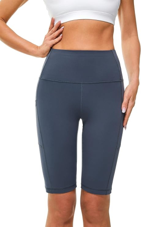 Colanti elastici 3 sferturi pentru sport femei, talie inalta, controlul burtii, buzunar, gri M [3]