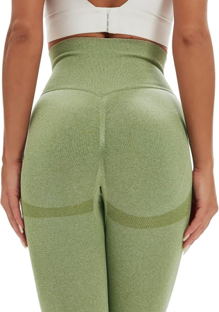Colanți verzi Damă Seamless cu Talie Înaltă, Efect Push-Up, Ribbed, Yoga și Fitness, L [1]