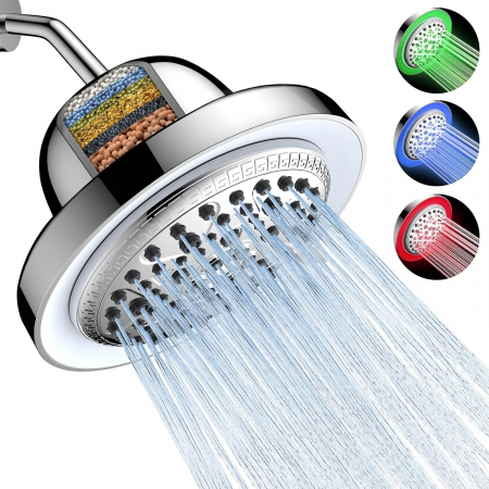 Coloane de dus si seturi de dus - Cap de dus cu efect de ploaie și filtru, cu 7 moduri de jet și lumină LED