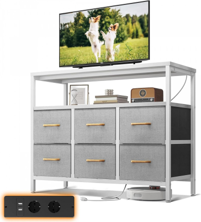 biblioteci, noptiere, dulapuri si comode - Comoda rama metal, placa ODK, 6 sertare textil, 2 porturi USB, 2 prize de 230v, 100x45x85.2 cm