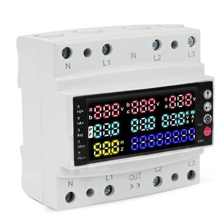 Aparate de masura si control - Contor electric trifazat cu afișaj LCD color, protecții multiple, montaj pe șină DIN