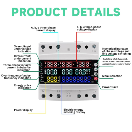 Contor electric trifazat cu afișaj LCD color, protecții multiple, montaj pe șină DIN [5]