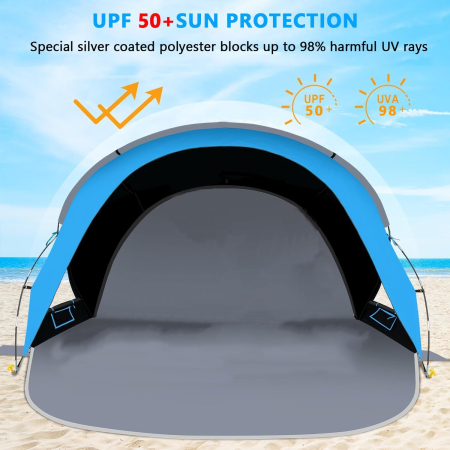 Cort de plaja cu deschidere automata pentru 3-4 persoane, albastru [3]