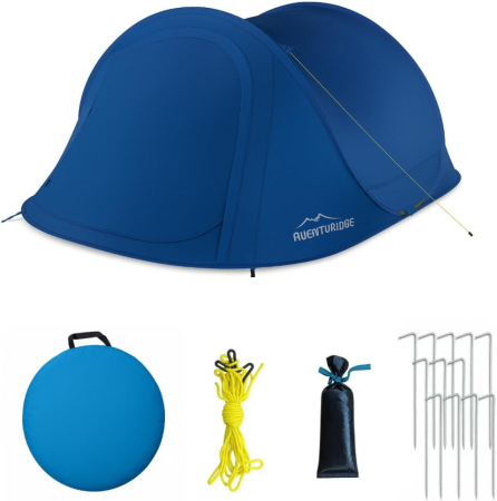 Corturi camping - Cort pop-up cu deschidere automata pentru 2 persoane, tip cupola, cu  2 straturi, albastru