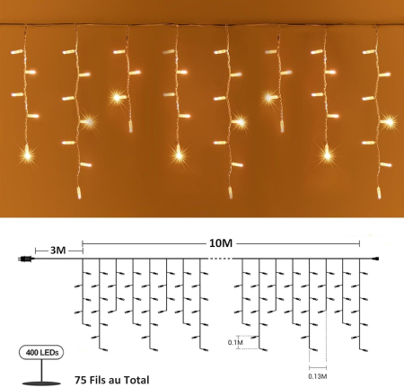 Cortină de lumini cu 400 LED-uri 10m Alb Cald, cu 8 moduri iluminat, IP44 [4]