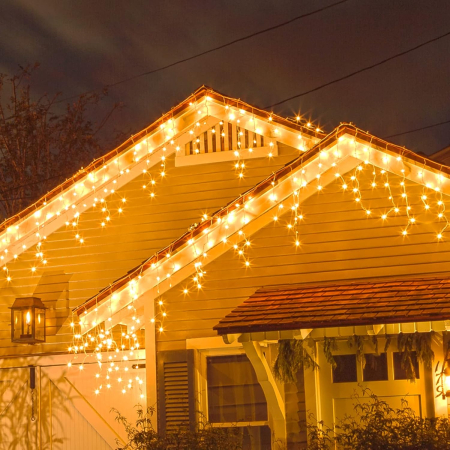 instalatii lumini - Cortină de lumini cu 400 LED-uri 10m Alb Cald, cu 8 moduri iluminat, IP44