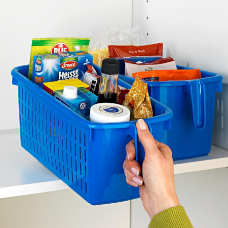 DEPOZITARE - Cos albastru de depozitare, din plastic, cu maner, 32.5 x 13.5 x 13.7 cm