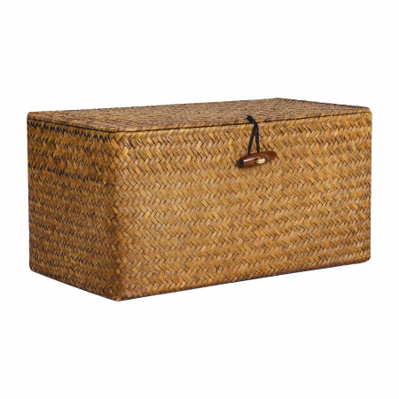accesorii depozitare - Cos de depozitare din iarba de mare, cu capac, maro, 36X24X18 cm