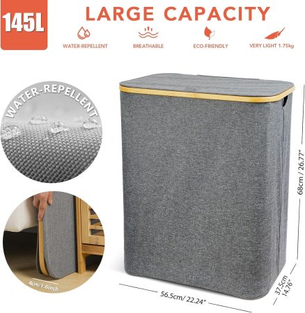 Cos de rufe pliabil, cu 3 compartimente, 145L [5]