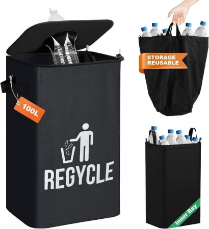 COSURI DE GUNOI - Cos pliabil pentru reciclare selectiva 100L negru