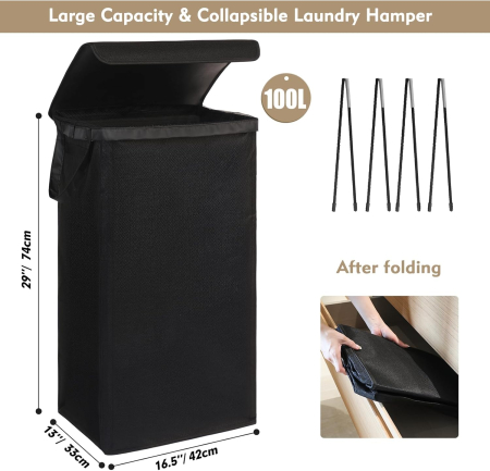 Cos de rufe 100 L pliabil, negru, cu saci de haine [2]
