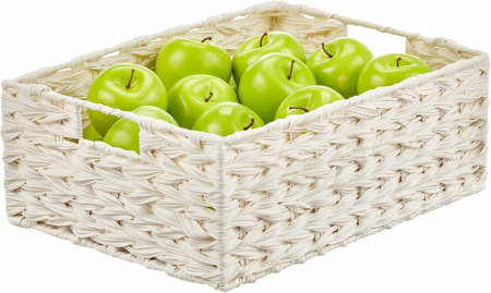 Coș țesut, de depozitare dreptunghiular, din plastic 40.6x30.5x15.2 cm- set de 6 - alb [6]