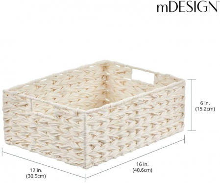 Coș țesut, de depozitare dreptunghiular, din plastic 40.6x30.5x15.2 cm- set de 6 - alb [3]