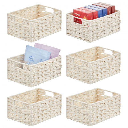 DEPOZITARE - Coș țesut, de depozitare dreptunghiular, din plastic 40.6x30.5x15.2 cm- set de 6 - alb