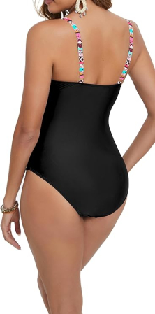 Costum negru/model de baie dintr-o bucata pentru femei, elastic, cu uscare rapida, 3XL [1]