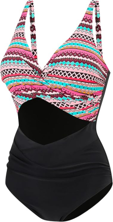Costum negru/model de baie dintr-o bucata pentru femei, elastic, cu uscare rapida, 3XL [3]