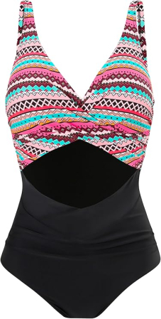 Costum negru/model de baie dintr-o bucata pentru femei, elastic, cu uscare rapida, 3XL [2]