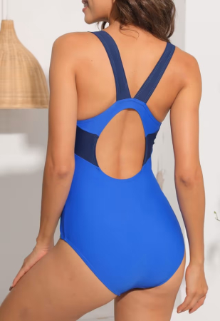 Costum albastru de baie dintr-o bucata pentru femei, elastic, cu uscare rapida, control abdomen, S [2]