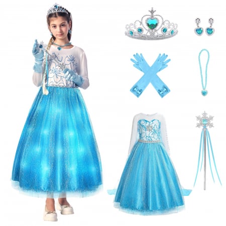COSTUME COPII - Costum carnaval cu leduri printesa Albastru 7-9 ANI