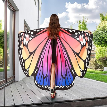 Costum carnaval pentru fete sau femei, tip pelerina, aripi multicolore de fluture [1]