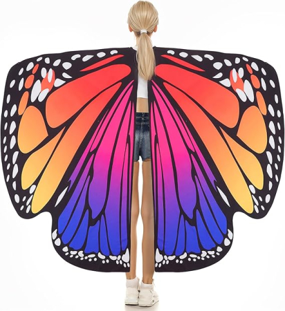 COSTUME COPII - Costum carnaval pentru fete sau femei, tip pelerina, aripi multicolore de fluture