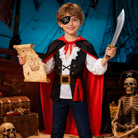 Pelerina reversibila cu gluga pentru carnaval, rosu/negru 90 cm [4]