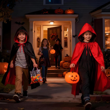 Pelerina reversibila cu gluga pentru carnaval, rosu/negru 90 cm [6]