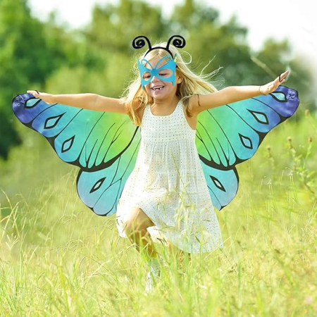Costum carnaval pentru fete, tip pelerina, aripi multicolore de fluture, albastru [1]