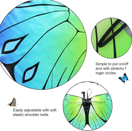 Costum carnaval pentru fete, tip pelerina, aripi multicolore de fluture, albastru [2]