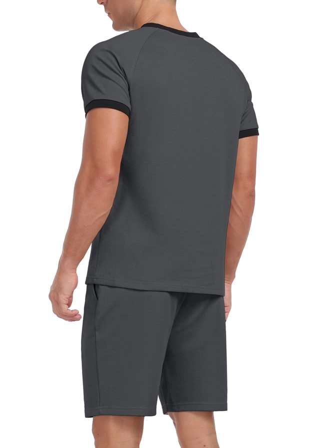 Costum de vară pentru timpul liber pentru barbati, set 2 piese, tricou polo si pantaloni scurti, gri inchis L [4]