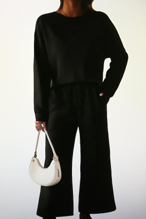 Costum casual pentru femei, ideal iesiri primavara toamna, 2 piese Negru S [1]