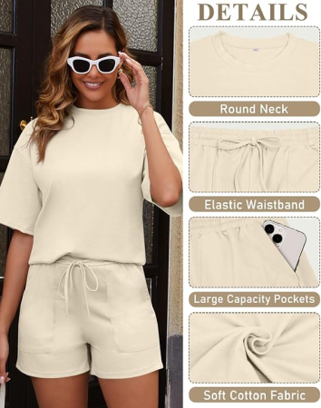 Costum crem casual pentru femei, ideal iesiri de vara, 2 piese L [2]