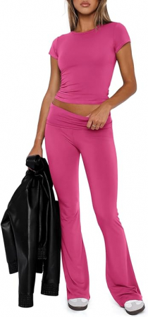 Costum casual pentru femei, ideal iesiri sau antrenamente, 2 piese Roz L [3]