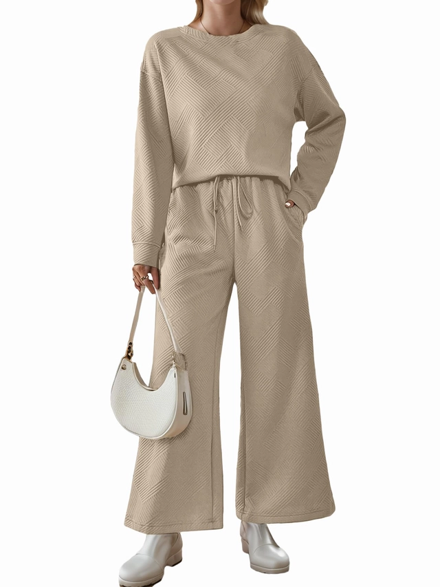 COSTUME 2 PIESE - Costum casual pentru femei, ideal iesiri primavara toamna, 2 piese Bej L