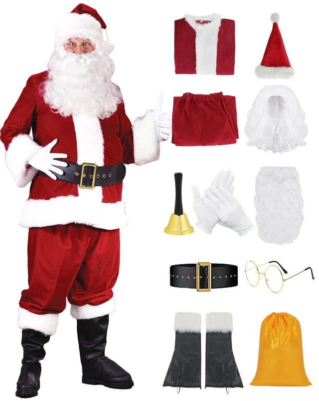 COSTUME COPII - Costum complet de Mos Craciun 2XL, set 11 piese