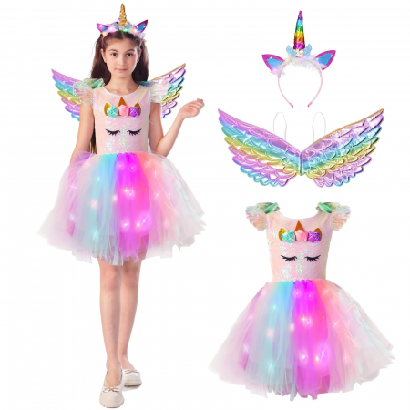 Costum carnaval cu leduri printesa unicorn 4-6 ANI [1]