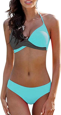 COSTUME BAIE FEMEI - Costum de Baie Damă CheChury, Bikini 2 Piese Push-Up, Halter, Mărimea XL, Albastru