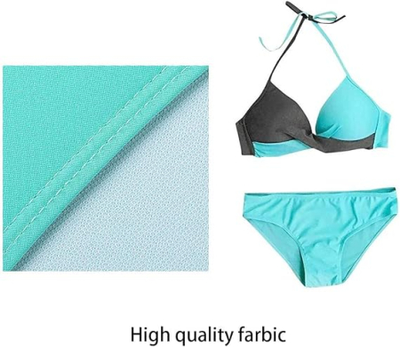 Costum de Baie Damă CheChury, Bikini 2 Piese Push-Up, Halter, Mărimea XL, Albastru [3]