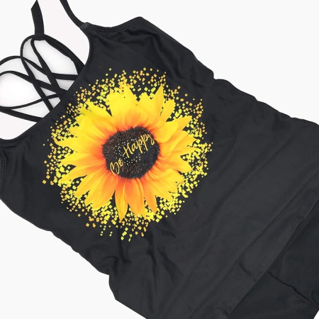 Costum de Baie negru cu model  Damă 2 Piese, Top și Pantaloni Scurți, Bretele Reglabile, Gradient, L [5]