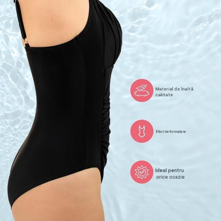 Costum de Baie negru Damă Întreg, Negru, Drapat, Efect Modelator, Uscare Rapidă, M [5]