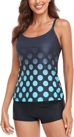 Costum de Baie albastru  Damă 2 Piese, Top și Pantaloni Scurți, Bretele Reglabile, Gradient, XL [2]