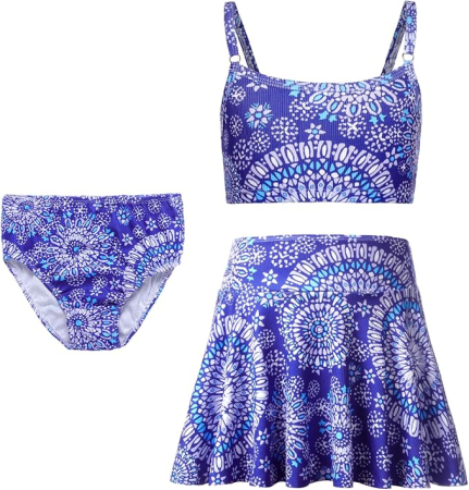 Costume de baie copii - Costum de baie din 3 piese pentru fete, albastru cu model 130 cm