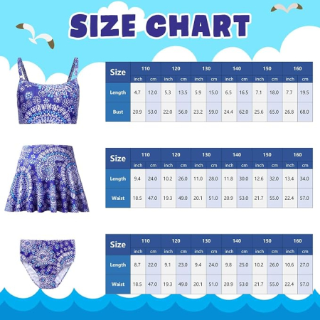 Costum de baie din 3 piese pentru fete, albastru cu model 130 cm [6]