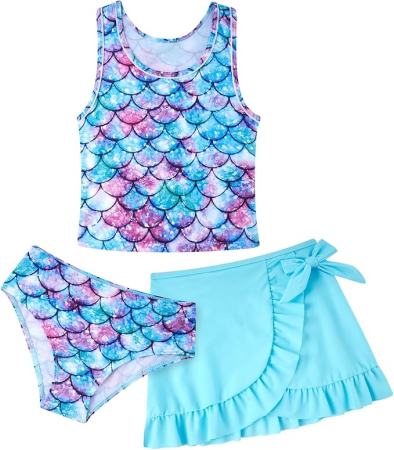 Costume de baie copii - Costum de baie din 3 piese pentru fete, albastru cu model 140 cm
