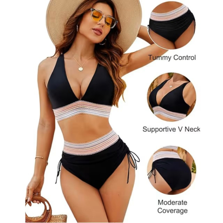 Costum de baie din2 bucati pentru femei, Negru XL [2]