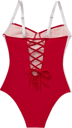 Costum de baie dintr-o bucata pentru femei, rosu/alb M [5]
