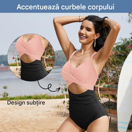 Costum de baie dintr-o bucata pentru femei, negru/roz XL [5]