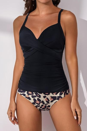 Costum de baie din 2 bucati pentru femei, top negru si slip inalt, S [1]