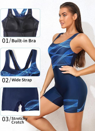 Costum de baie dintr-o bucata pentru femei, negru cu albastru L [3]