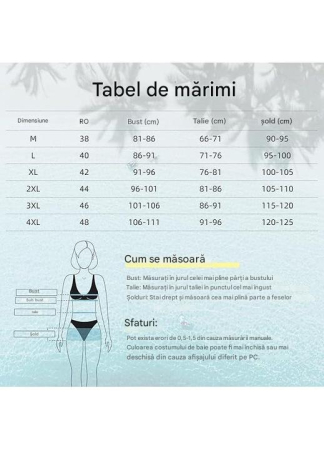 Costum de baie pentru femei, talie înaltă, 2 piese, cu bretele reglabile, albastru, M [5]